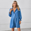  Ruffle Cuff Long Sleeve Shirt Denim Shirt Dress