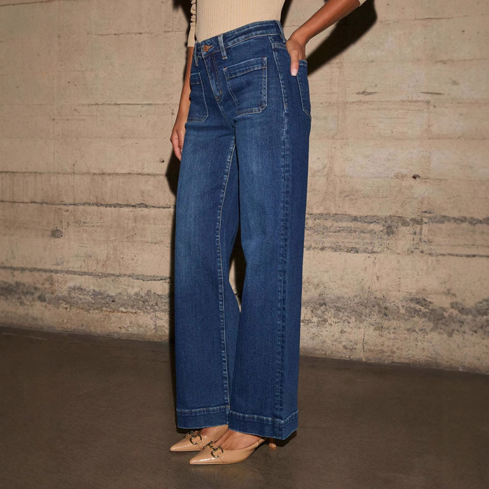 Wide Leg Pocketed High Waist Jeans