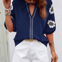  Embroidered Flower V Neck Elegant Half Sleeve Blouse