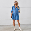  Ruffle Cuff Long Sleeve Shirt Denim Shirt Dress