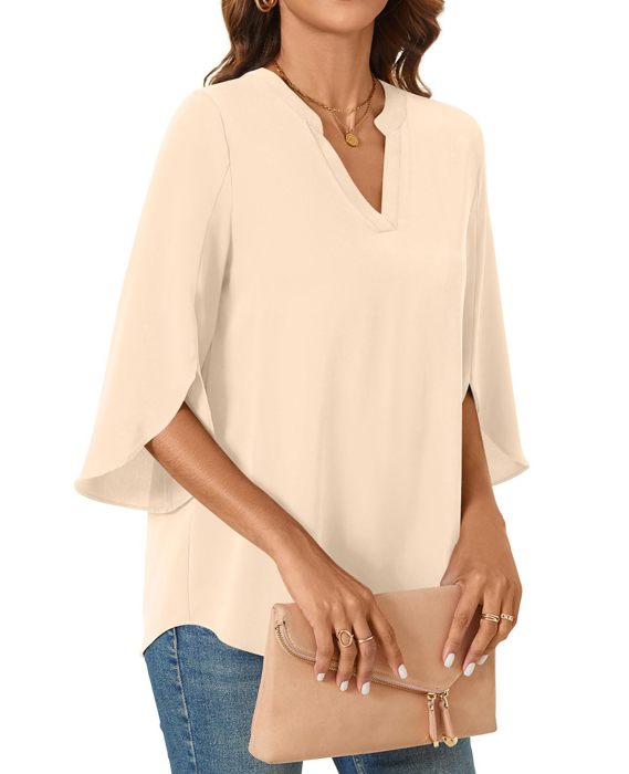 V neck 3/4 Sleeve Chic Shirt