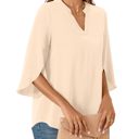  V neck 3/4 Sleeve Chic Shirt