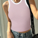  Crewneck Racerback Stripes Crop Tank Tops