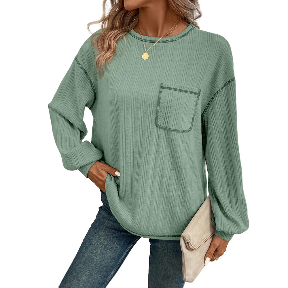 Casual Solid Crewneck Knitted Loose Fit Pullover Shirts Tops