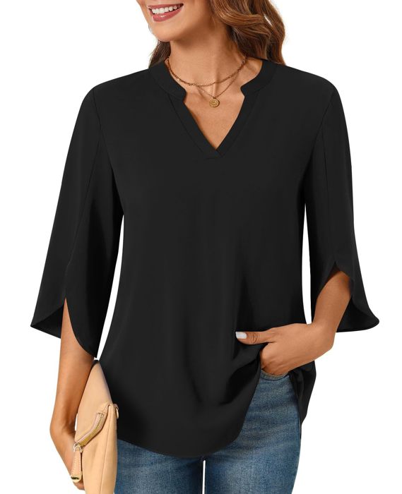 V neck 3/4 Sleeve Chic Shirt