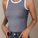  Crewneck Racerback Stripes Crop Tank Tops