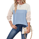  Womens Fashion 2024 Color Block Long Sleeve Crewneck Knitted Casual Loose Pullover Shirts Tops