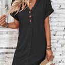  V neck Button Detail Cap Sleeve T shhirt  Dress