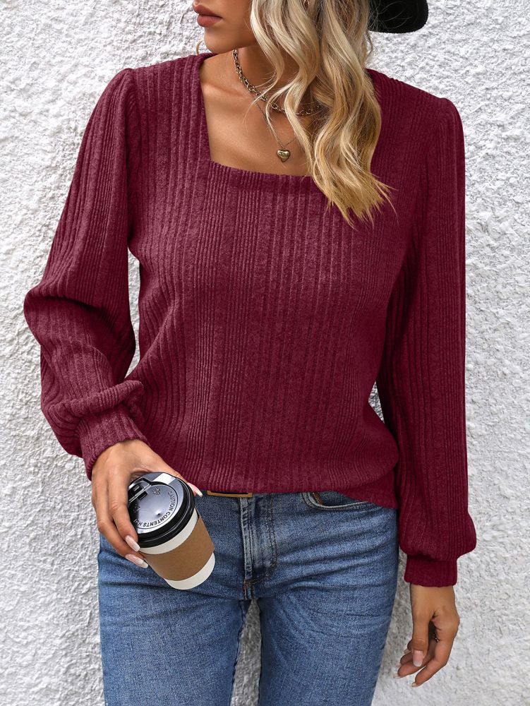 Women's Long Sleeve Tops Square Neck Lantern Sleeve Blouse Dressy Casual Tunics Loose Fit Fall Shirts