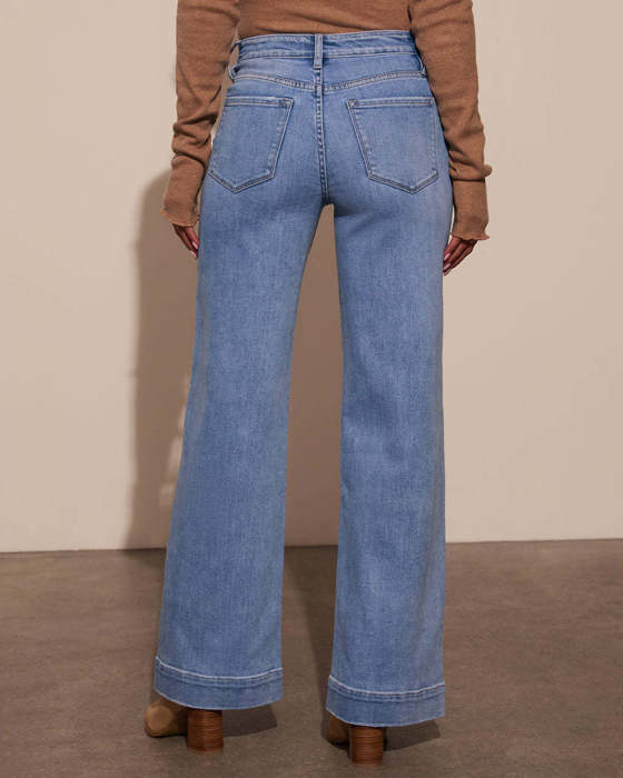 Wide Leg Pocketed High Waist Jeans