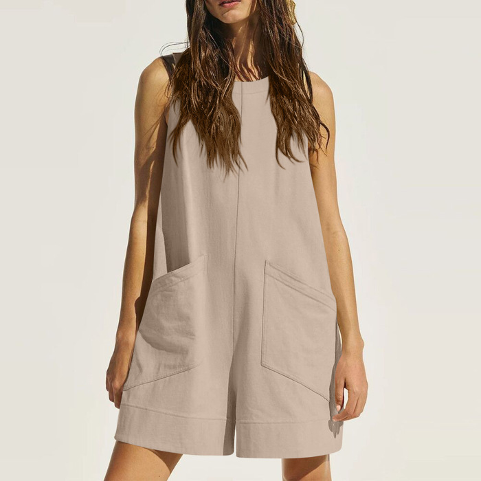 Sleeveless Round Neck Pocket Rompers