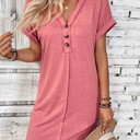  V neck Button Detail Cap Sleeve T shhirt  Dress