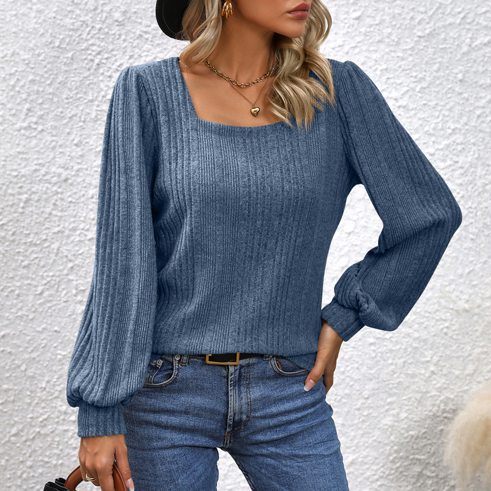 Women's Long Sleeve Tops Square Neck Lantern Sleeve Blouse Dressy Casual Tunics Loose Fit Fall Shirts