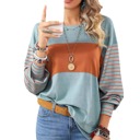  Long Sleeve Fall Tops Oversized 2024 Trendy Round Crew Neck Casual Color Block Womens Shirts Blouses