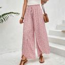   Floral Shirred Side Slit Wide Leg Pants