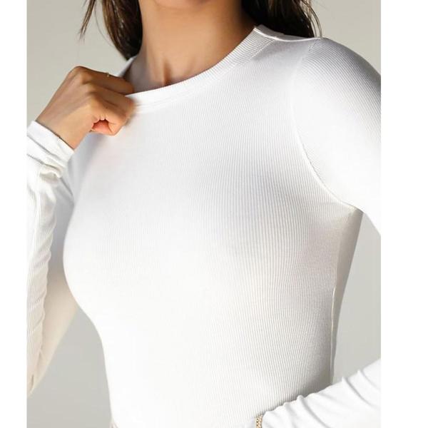 Womens Round Neck Long Sleeve Shirts Ribbed Casual Slim Fitted Tops Blouses