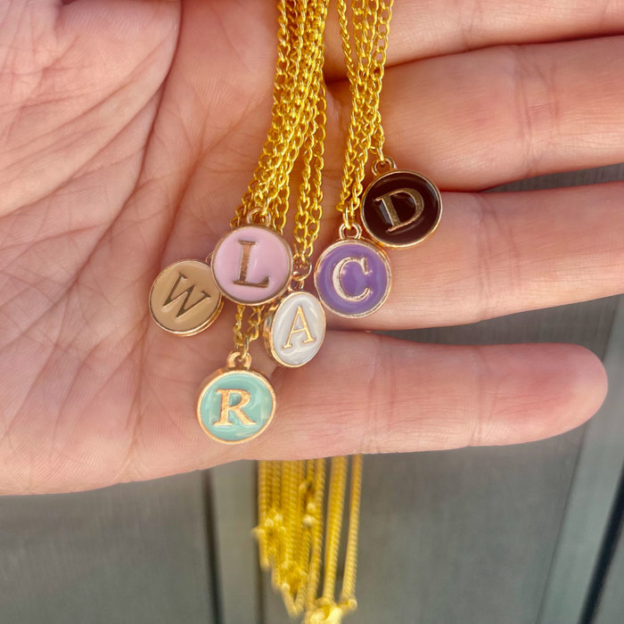 WINTER SALE Round Initial Charm Necklace