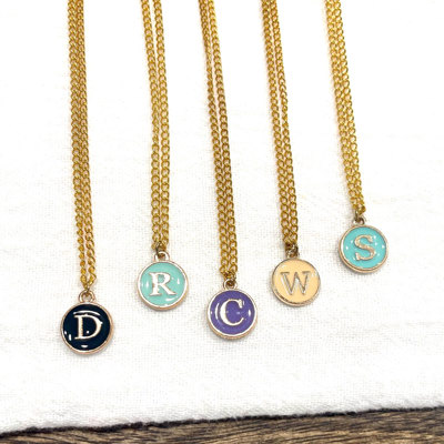 WINTER SALE Round Initial Charm Necklace