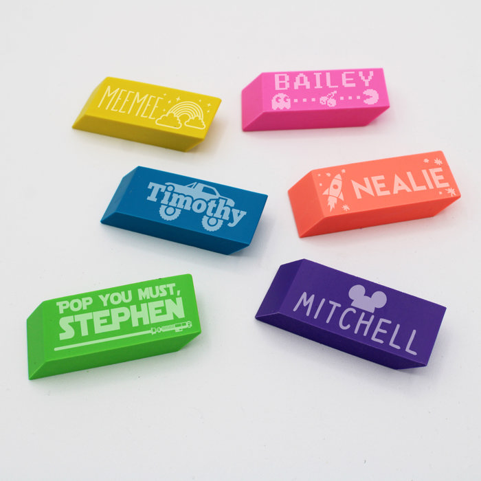 Personalized Neon Erasers Set of 6