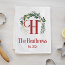 Monogram Wreath Personalized Christmas Tea Towels