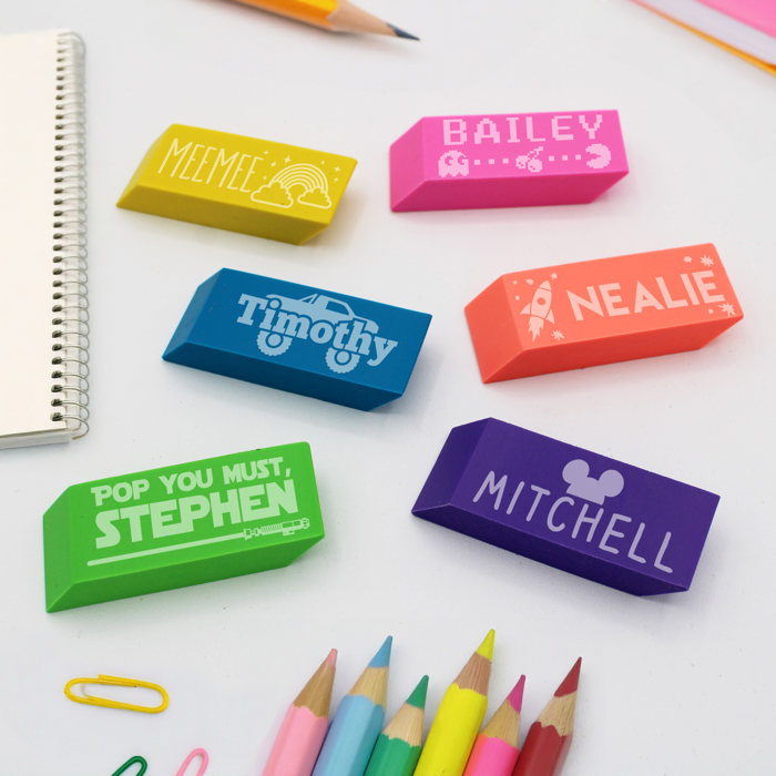 Personalized Neon Erasers Set of 6