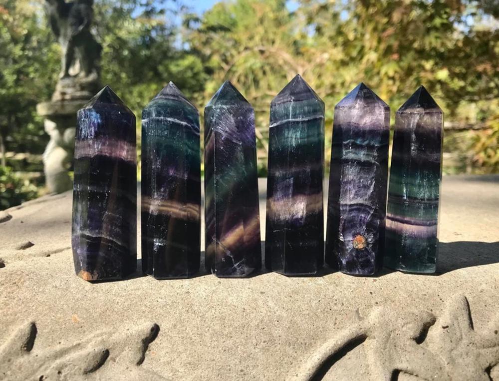 Rainbow Fluorite Healing Crystal Wands Obelisk Reiki Tower Point Home Decoration