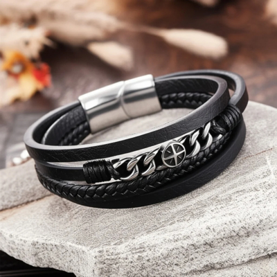 Men's Magnetic Stainless Steel Leather Fashion Bracelet