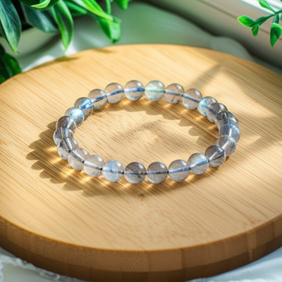 Natural Moonstone Stone Bracelet 7mm Ice Blue Crystal Stretch Bracelet Handmade
