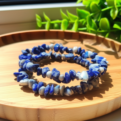 2Pcs Natural Lapis Lazuli Stone Chip Bracelet Blue Gemstone Stretch Bracelet