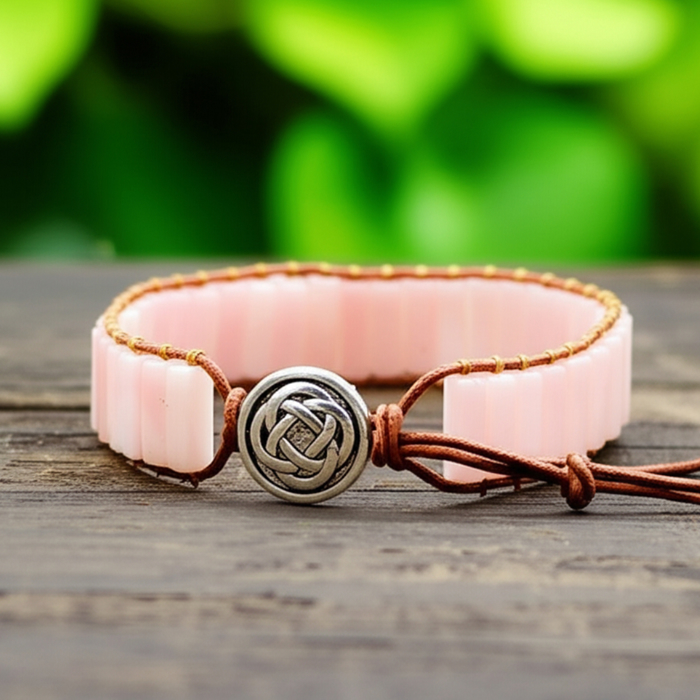 Natural Pink Opal Tube Stone Beaded Bracelet 