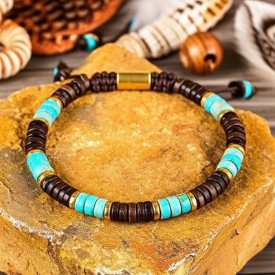 Natural Coconut Shell & Imperial Jasper Tibetan Bead Healing Meditation Handmade Bohemian Bracelet