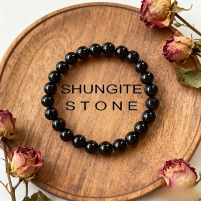 6mm Natural Shungite Stone Bracelet Black Gemstone Healing Chakra Women Bracelet Gift 6.7"