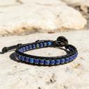  Blue Lapis Lazuli Hematite Stone Leather Wrap Ladder Bracelet Gift for Women Men