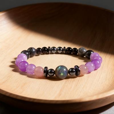 Black Tourmaline Hematite Kunzite Healing Crystal Bracelet Gift