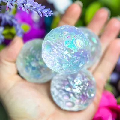 1PC Polished Angel Aura Rainbow Smelting Quartz Full Moon