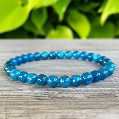 6mm Natural Apatite Stone Beaded Bracelet Blue Gemstone Stretch Bracelet Handmade