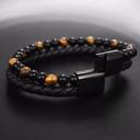  Natural Gemstone Men's Leather Calming Healing Bracelet Bangle 8 inches