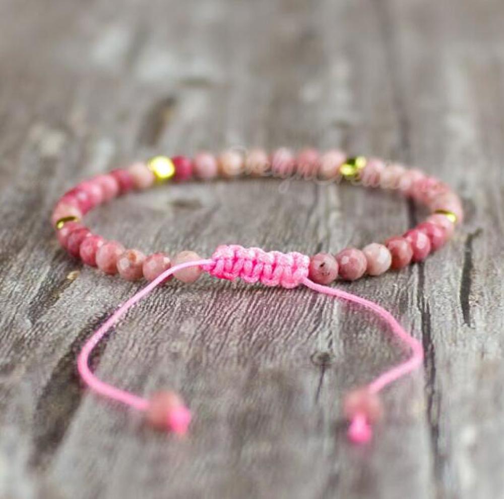 Natural Rhodonite Stone Dainty Bracelet