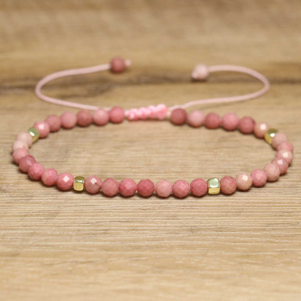 Natural Rhodonite Stone Dainty Bracelet