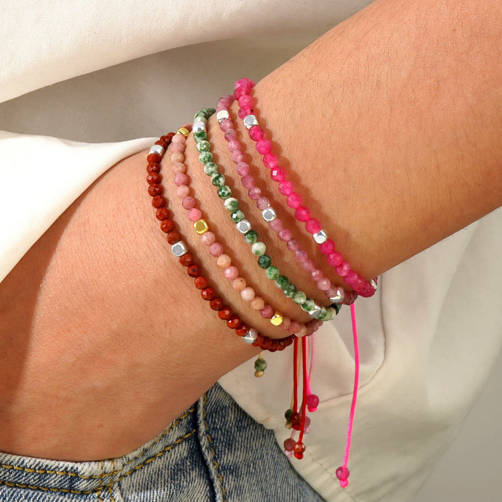 Natural Rhodonite Stone Dainty Bracelet