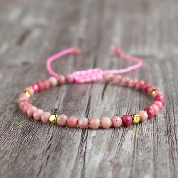 Natural Rhodonite Stone Dainty Bracelet