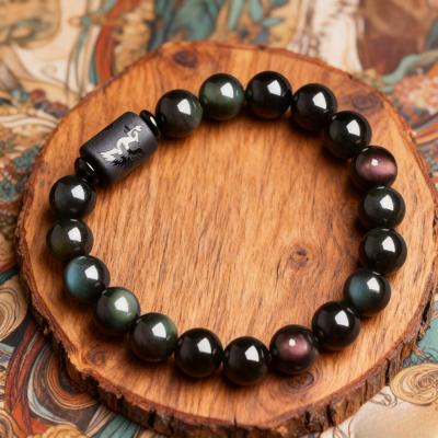 Rainbow Obsidian Round Beaded Healing Protection Women Bracelet