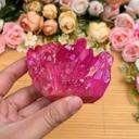 Pink Aura Angel Cluster Titanium Geode Quartz Healing Crystal Mineral Ornament