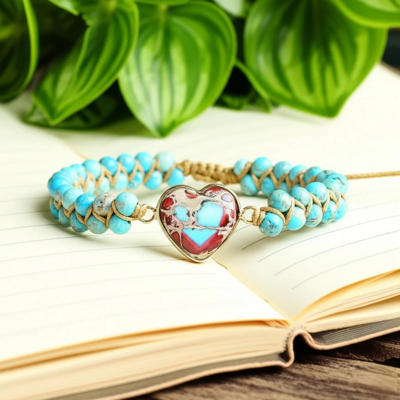 Natural Heart Gemstone Sea Sediment Beads Handmade Healing Bohemian Bracelet
