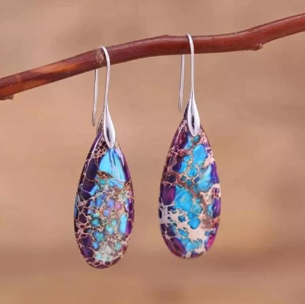 Sea Sediment Jasper Drop Earrings Natural Stone Teardrop Dangle Earrings