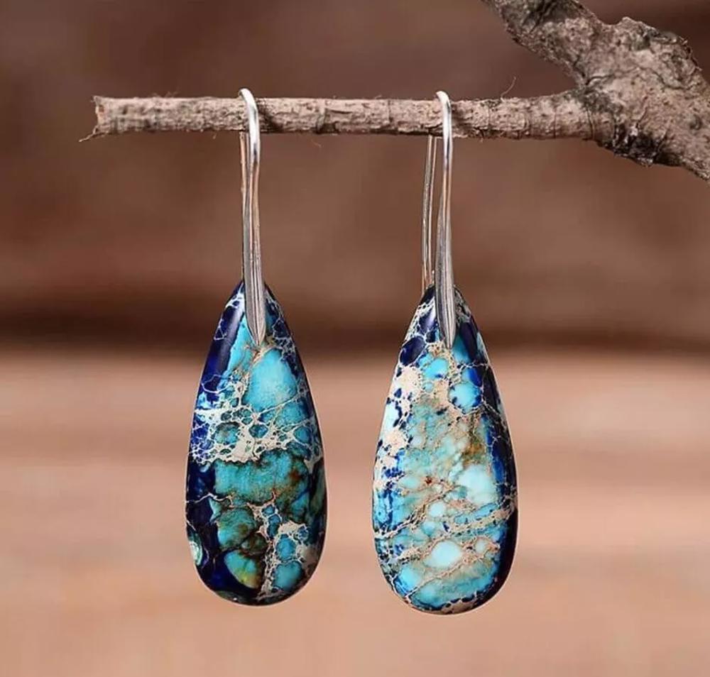 Sea Sediment Jasper Drop Earrings Natural Stone Teardrop Dangle Earrings