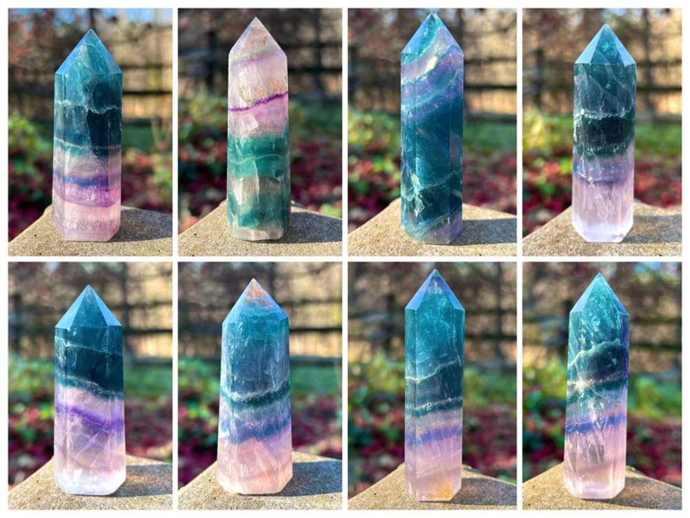 Rainbow Fluorite Healing Crystal Wands Obelisk Reiki Tower Point Home Decoration