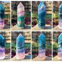  Rainbow Fluorite Healing Crystal Wands Obelisk Reiki Tower Point Home Decoration