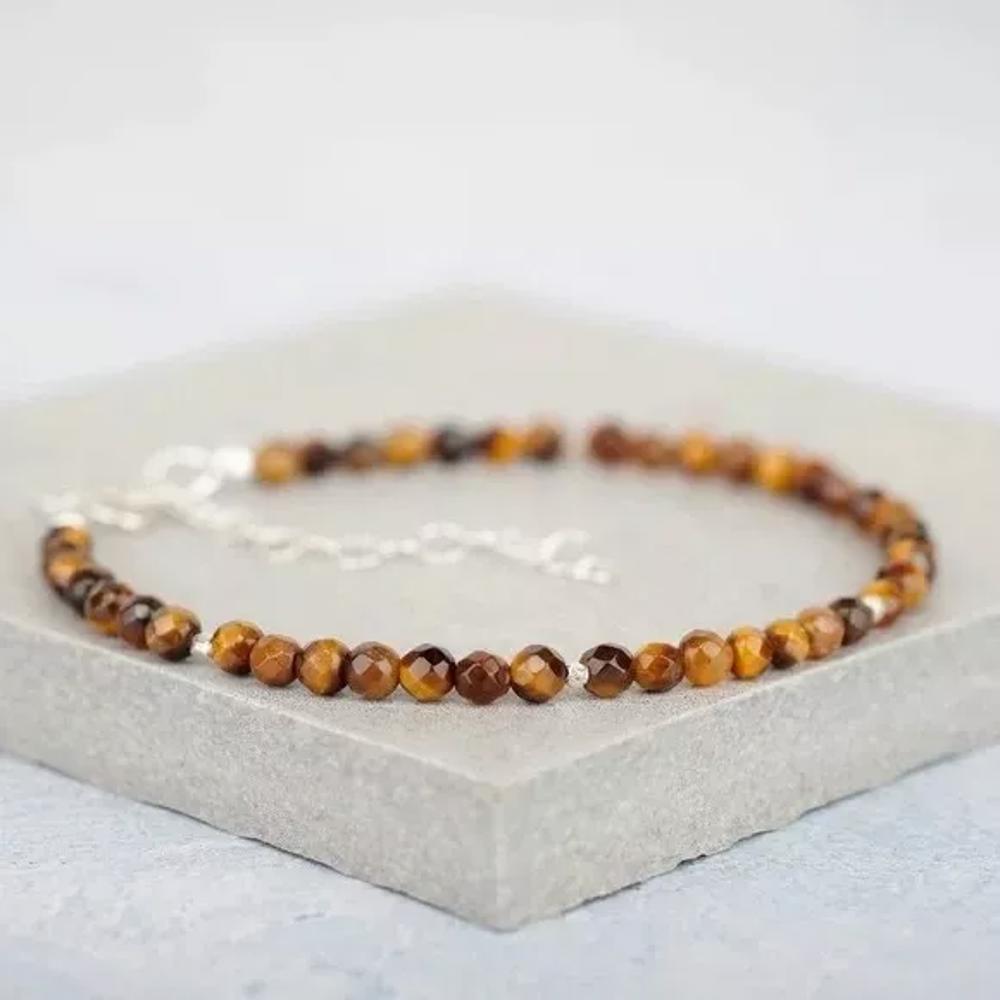 Natural Tiger Eye 3mm Beads Gemstone Healing Protection Minimalist Bracelet Gift