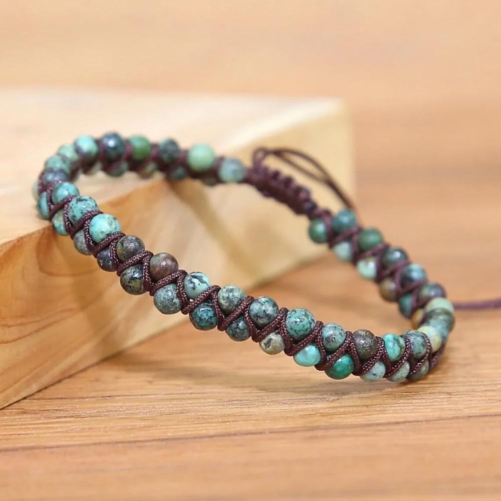 Natural African Turquoise Stone Bracelet Green Stone Braided Bracelet Handmade